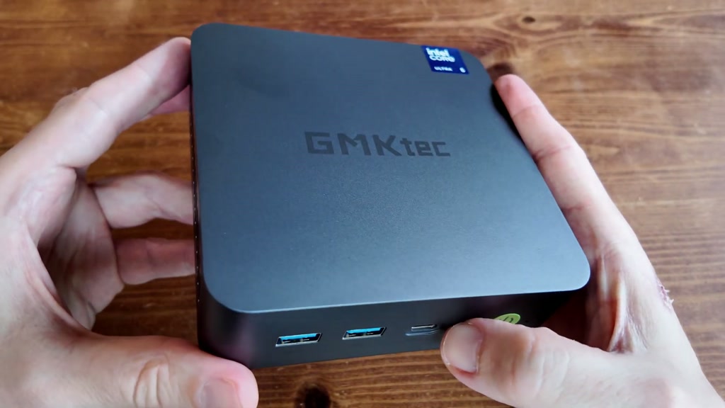 GMKtec K17 mini PC in its grey metal chassis