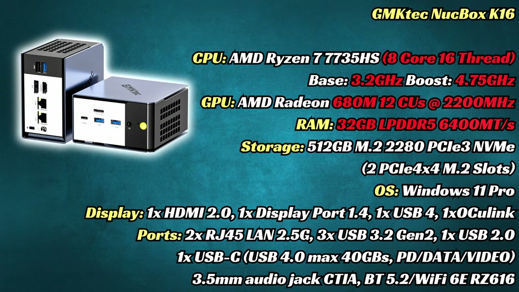 GMKtec K16 specification card from our video
