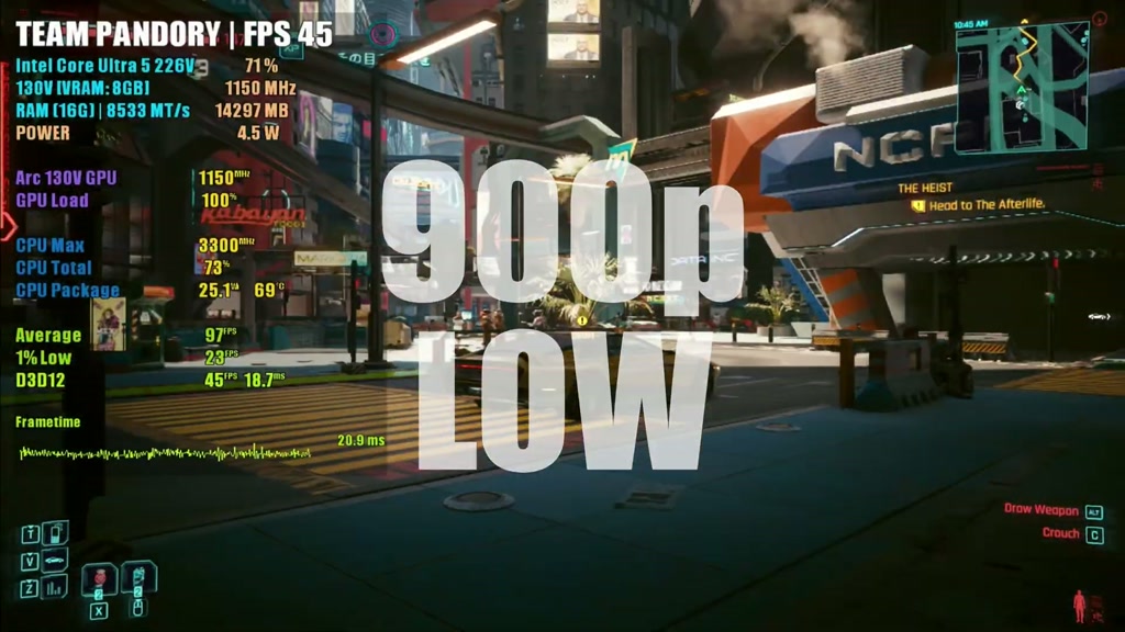 Cyberpunk 2077 running on the GMKtec K17 at 1080p