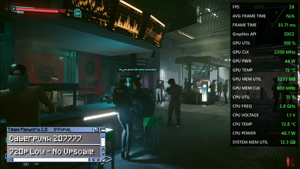 Cyberpunk 2077 running on the GMKtec K16 Radeon 680M graphics