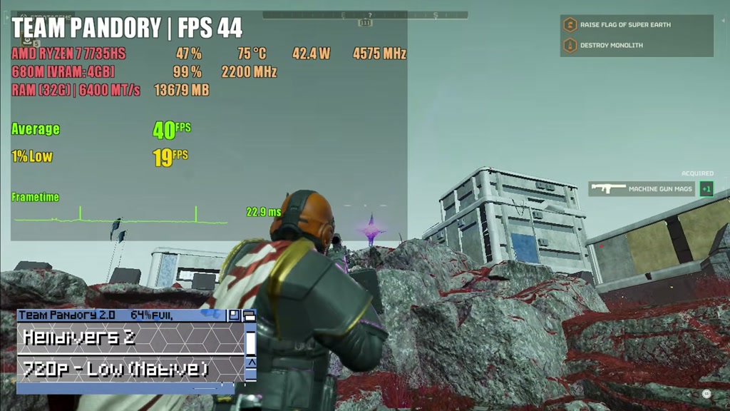 Helldivers 2 running at low settings on the GMKtec K16