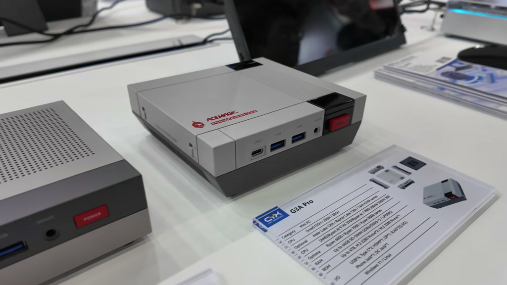 Small mini PC hardware on a Computex display table